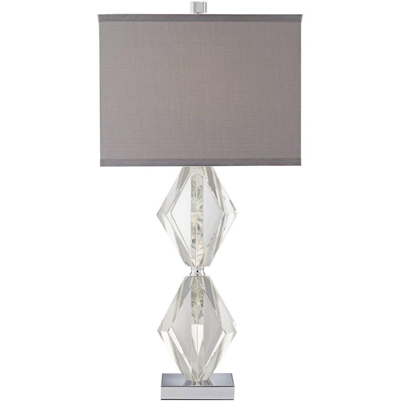 Vienna Full Spectrum Modern Table Lamp Stacked Diamond Crystal Gray Fabric Square Shade for Living Room Bedroom Bedside Nightstand