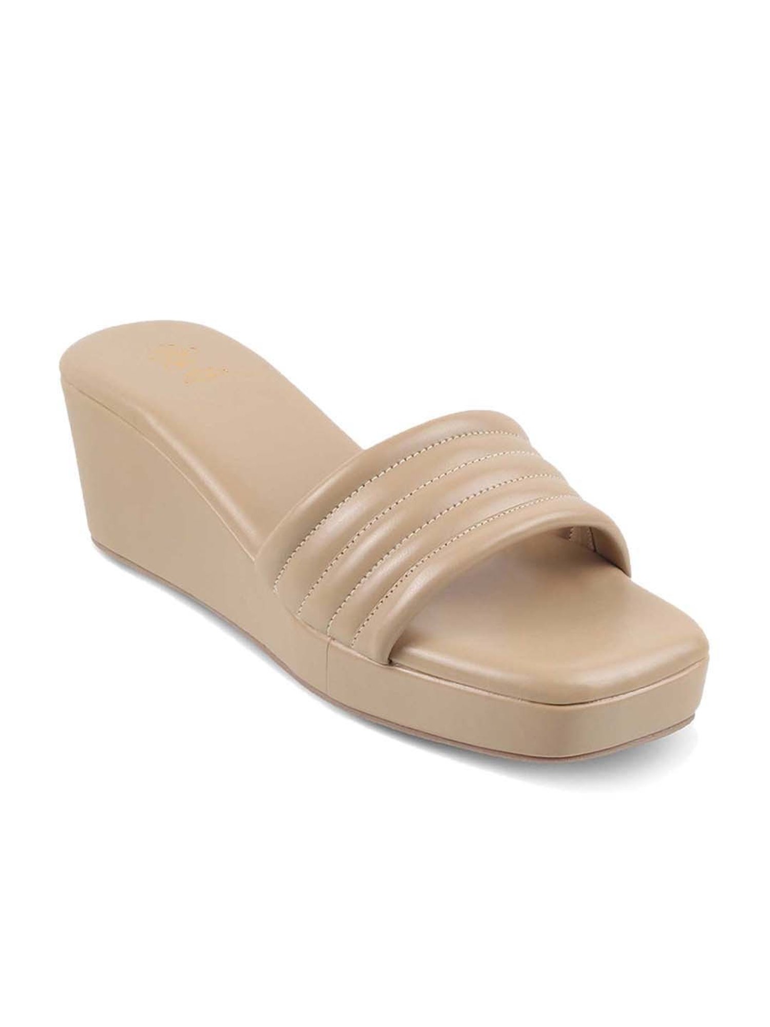 Tresmode Women's Beige Cross Strap Wedges