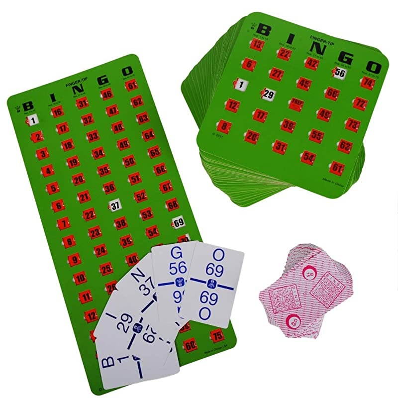 Jumbo FingerTip Shutter Slide Card Bingo Set with Master Board and Calling Cards Green 25 Jumbo Shutter Slide Cards