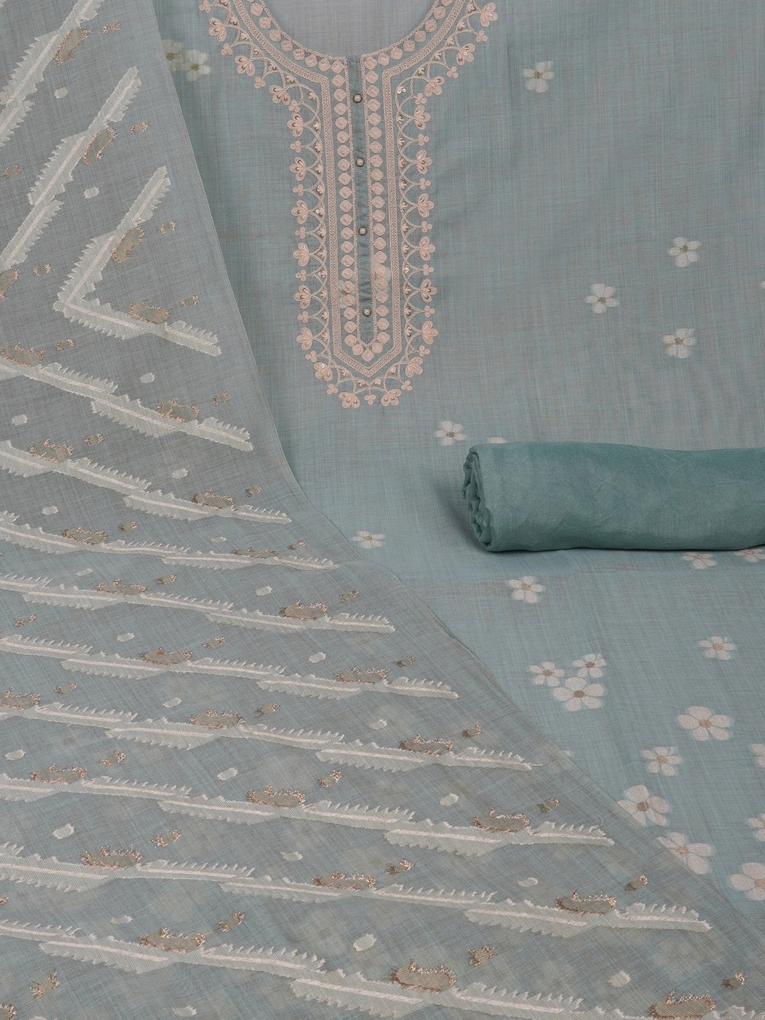 Kami Kubi Grey Embroidered Dress Material