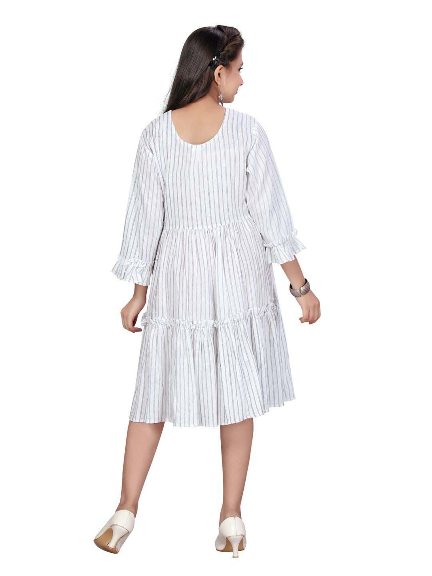 Aarika Kids Grey Cotton Embroidered Midi Dress