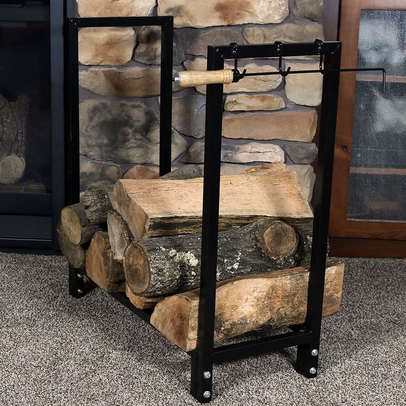 Sunnydaze Outdoor Steel Firewood Log Rack Holder with Weather-Resistant Heavy-Duty Polyester Log Rack Cover - 30" - Black