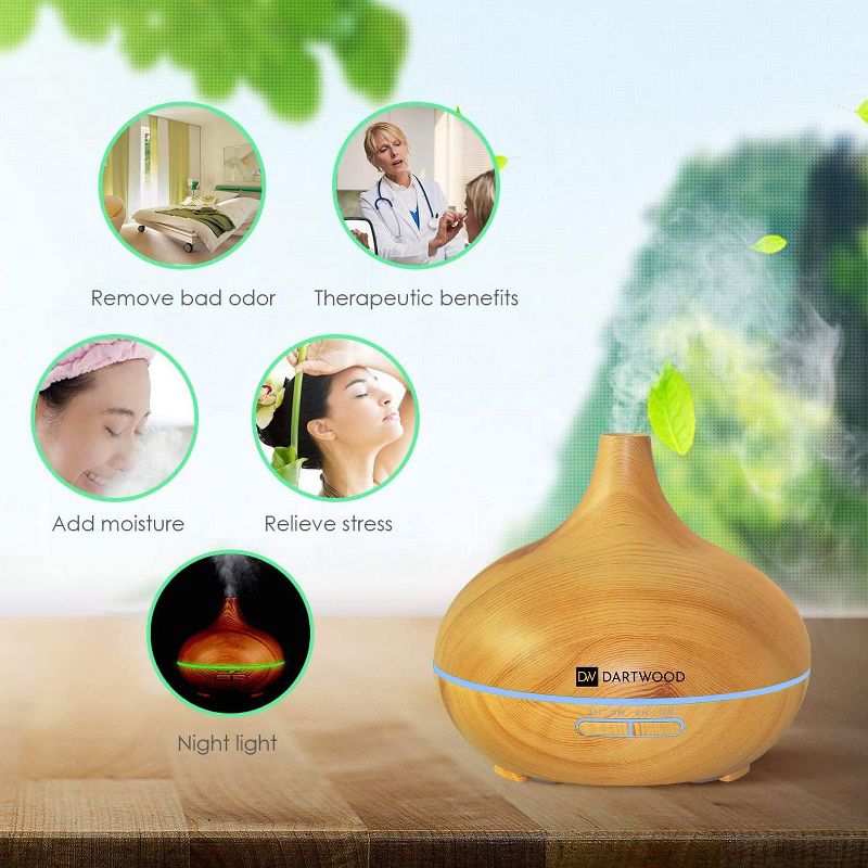 Dartwood Premium Ultrasonic Aroma Diffuser and Humidifier - Essential Oil and Mist Vaporizer with 7 LED Lighting Modes & 4 Timers (300ml)