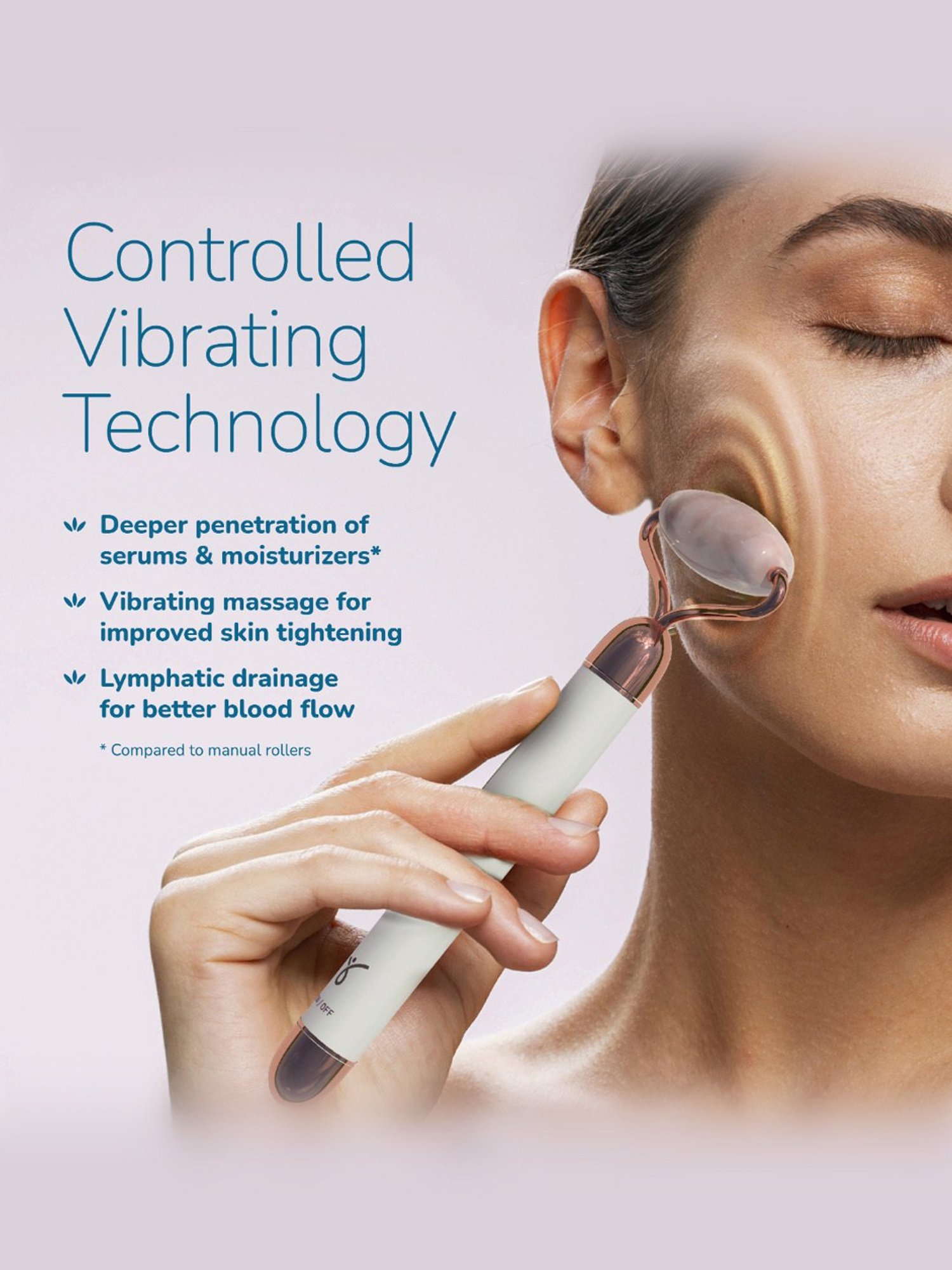 Caresmith Bloom CS69 Vibrating Rose Quartz Face Roller (White)