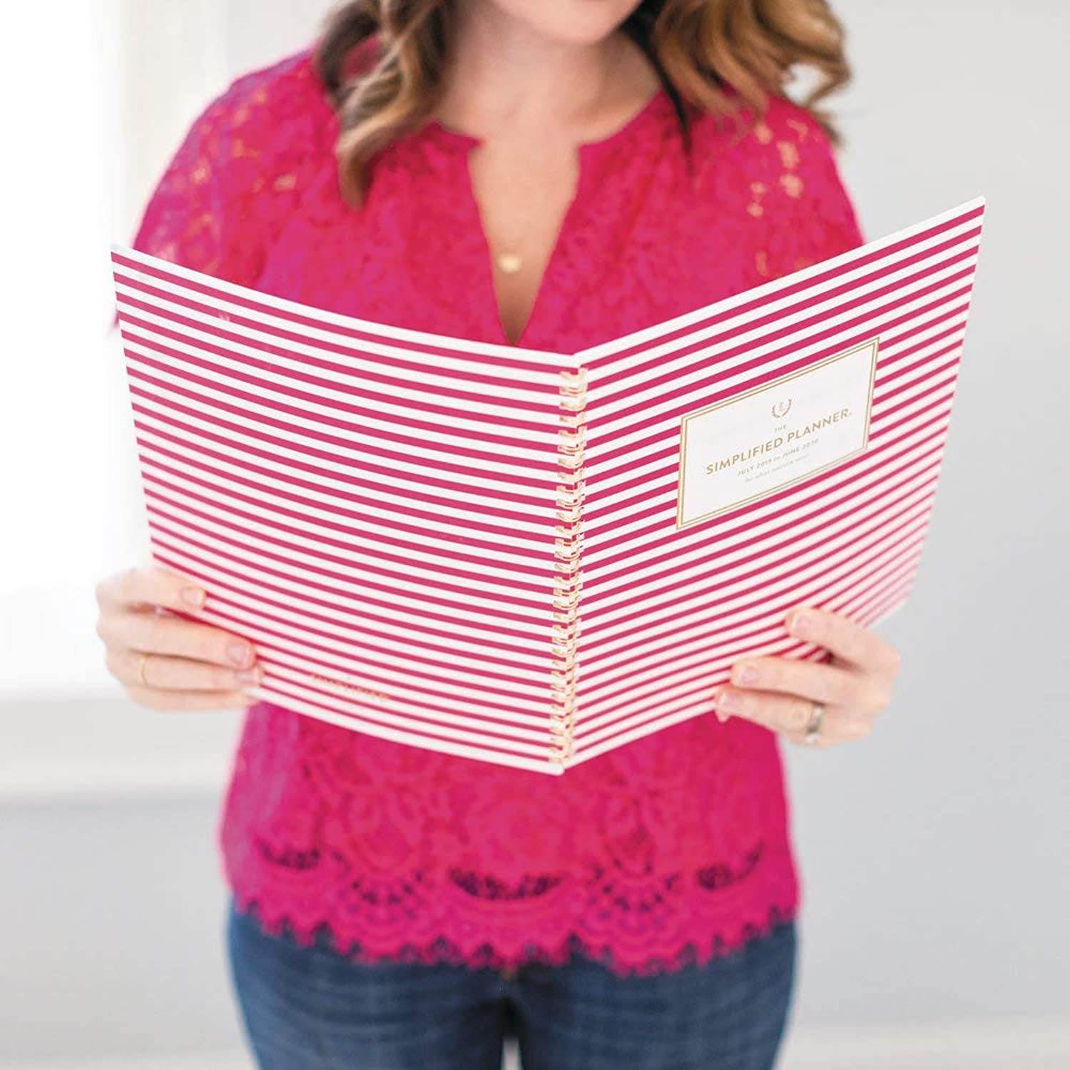 Simplified 2019-2020 Academic Year Weekly & Monthly Planner, Medium, 7" x 9", Pink Stripe (EL201-805A)