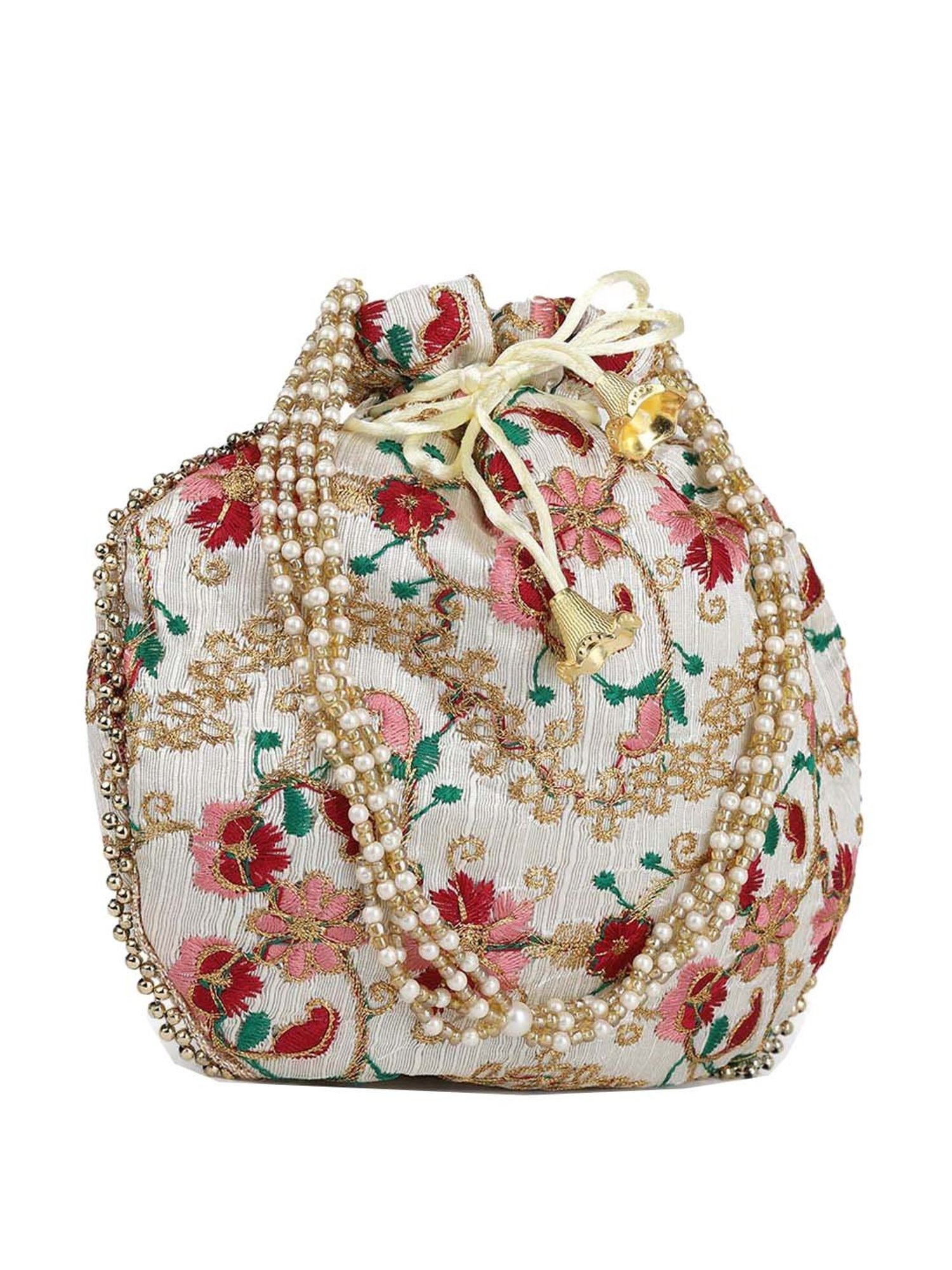 Gaurapakhi White Embroidered Potli