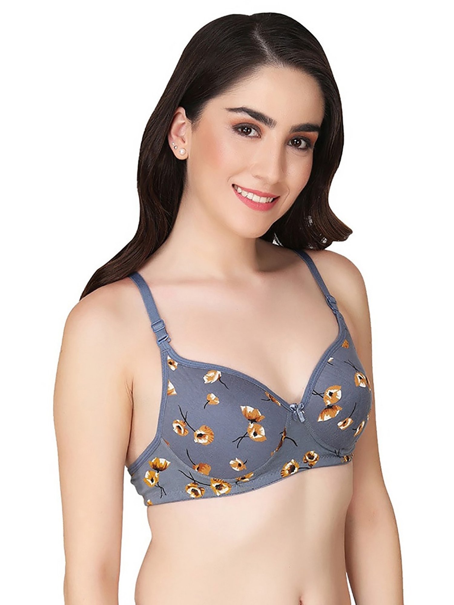 AROUSY Grey Cotton Printed T-Shirt Bra