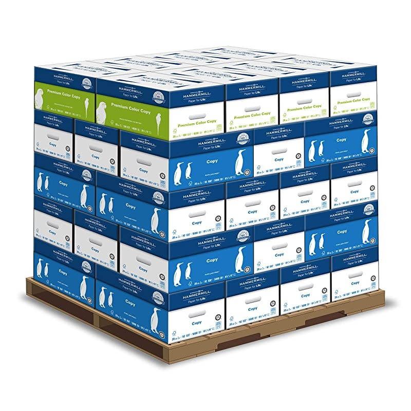 Copy and Premium Paper Pallet, Copy Paper, 20lb, 92 Bright, 8.5x11, 32 Cases, W/Premium Color Copy, 28lb, 100 Bright, 8 Cases, 8.5x11, 1 Pallet, 004300P