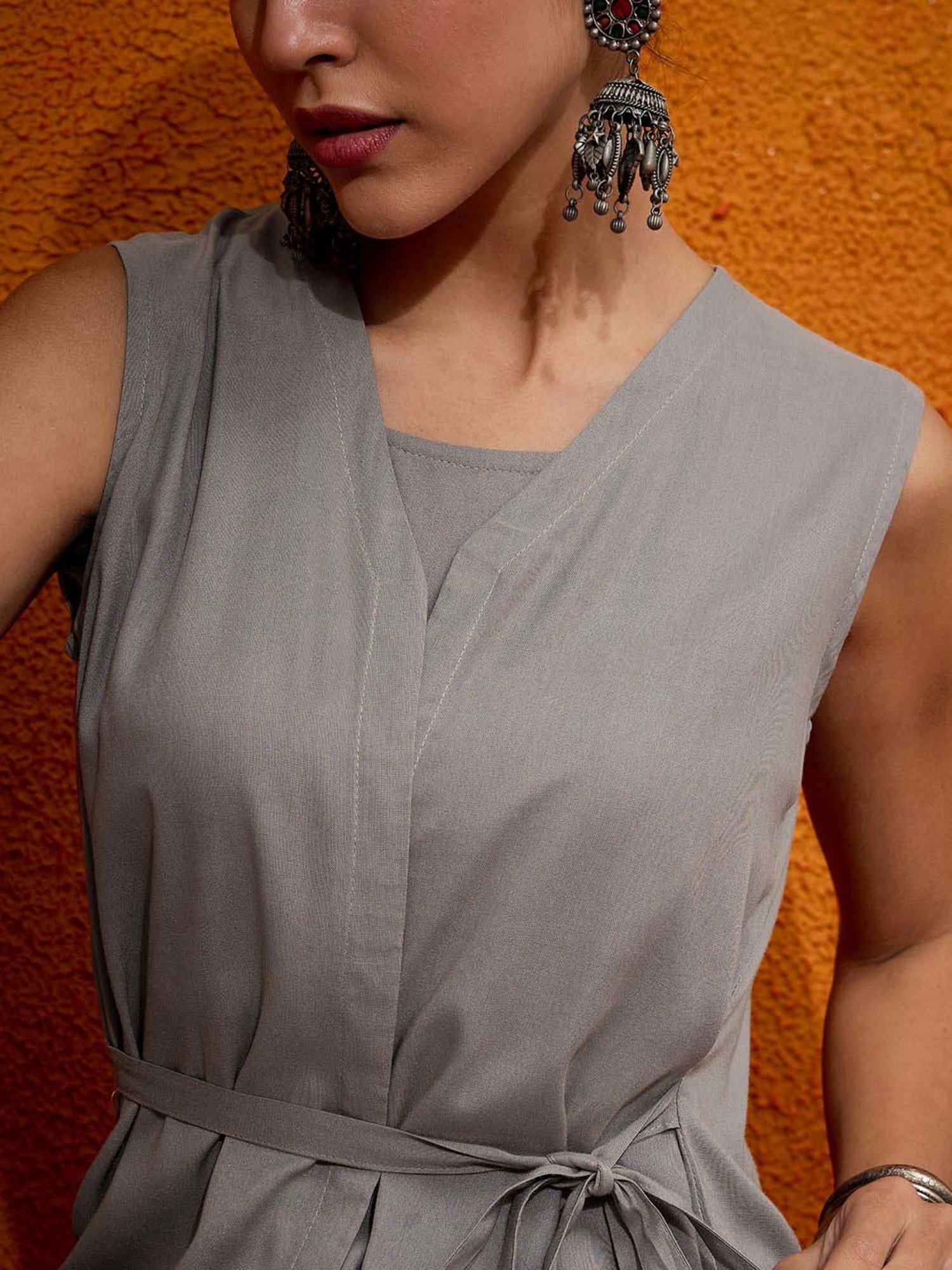 Inweave Grey Regular Fit Top & Pant Set With Shrug