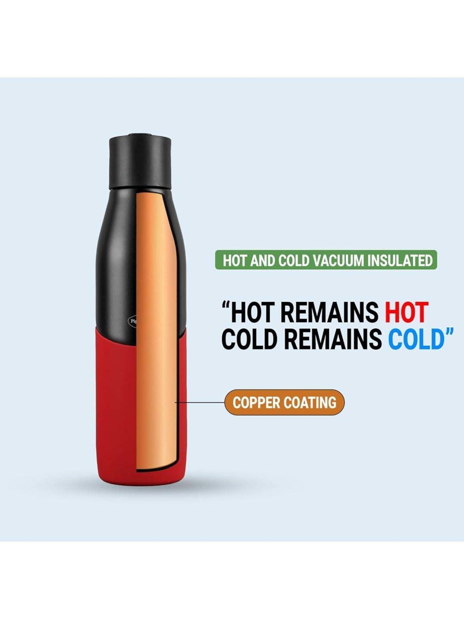 Pigeon Red & Black Stainless Steel Luxe Thermos Flask With Straw (0.75 L)