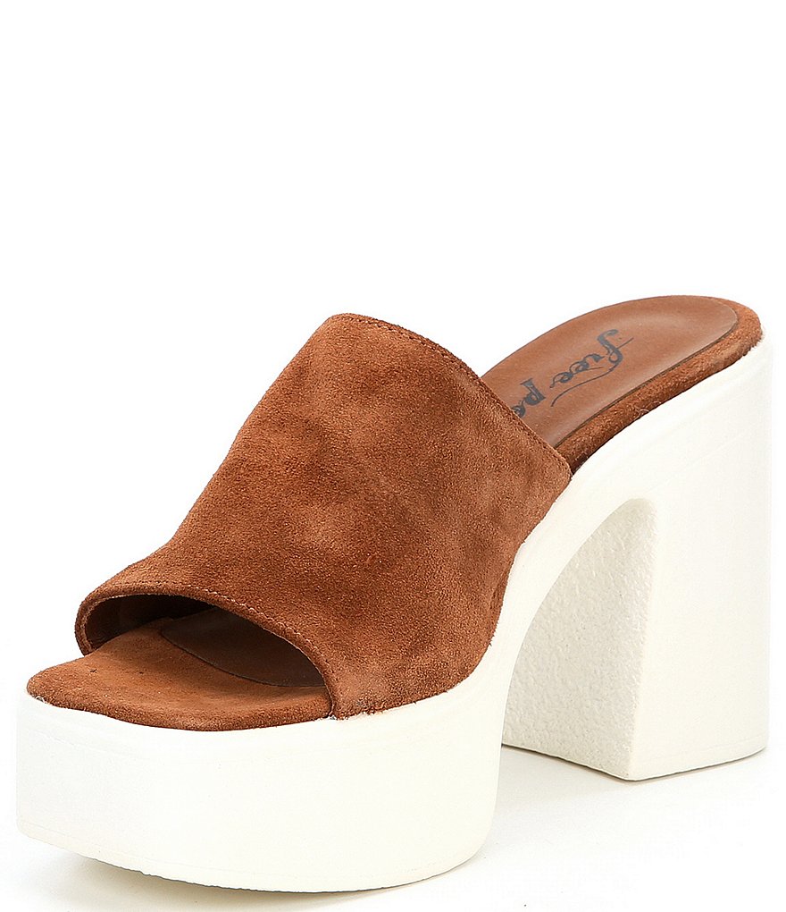 Free People Zoe Suede Square Toe Block Heel Platform Slides