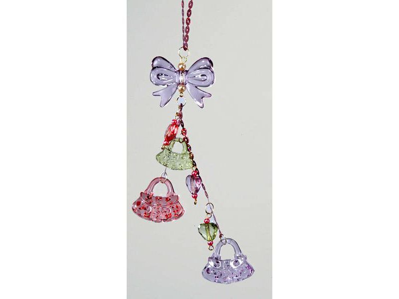 Kurt S. Adler Fashion Avenue Acrylic Bow & Purse Handbag Dangle Christmas Ornament 6.5"