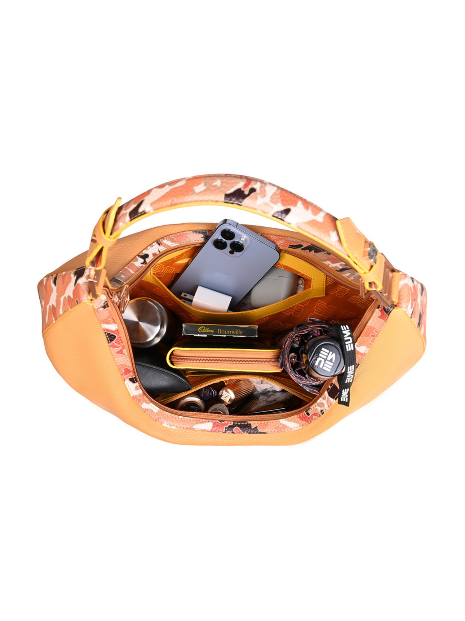 Eume Cinnamon Mustard Camo Vegan Leather Hobo Shoulder Bag