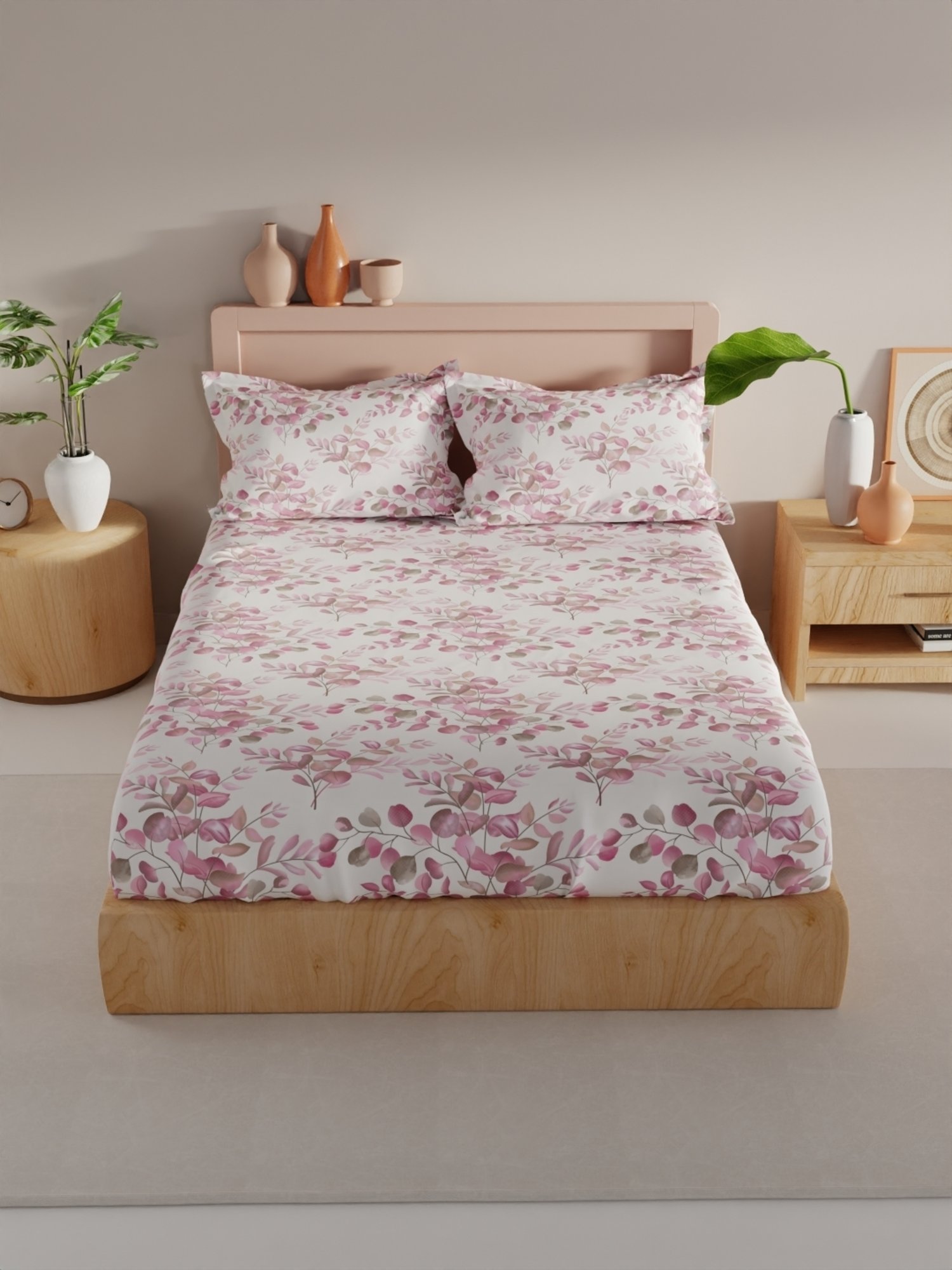 Bianca Bamboo Micro Floral Multicolor 192 TC Microfibre King Bedsheet with 2 Pillow Covers