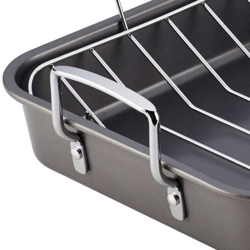T-fal Simply Cook Nonstick Cookware, Roaster with Rack, 15", Gray