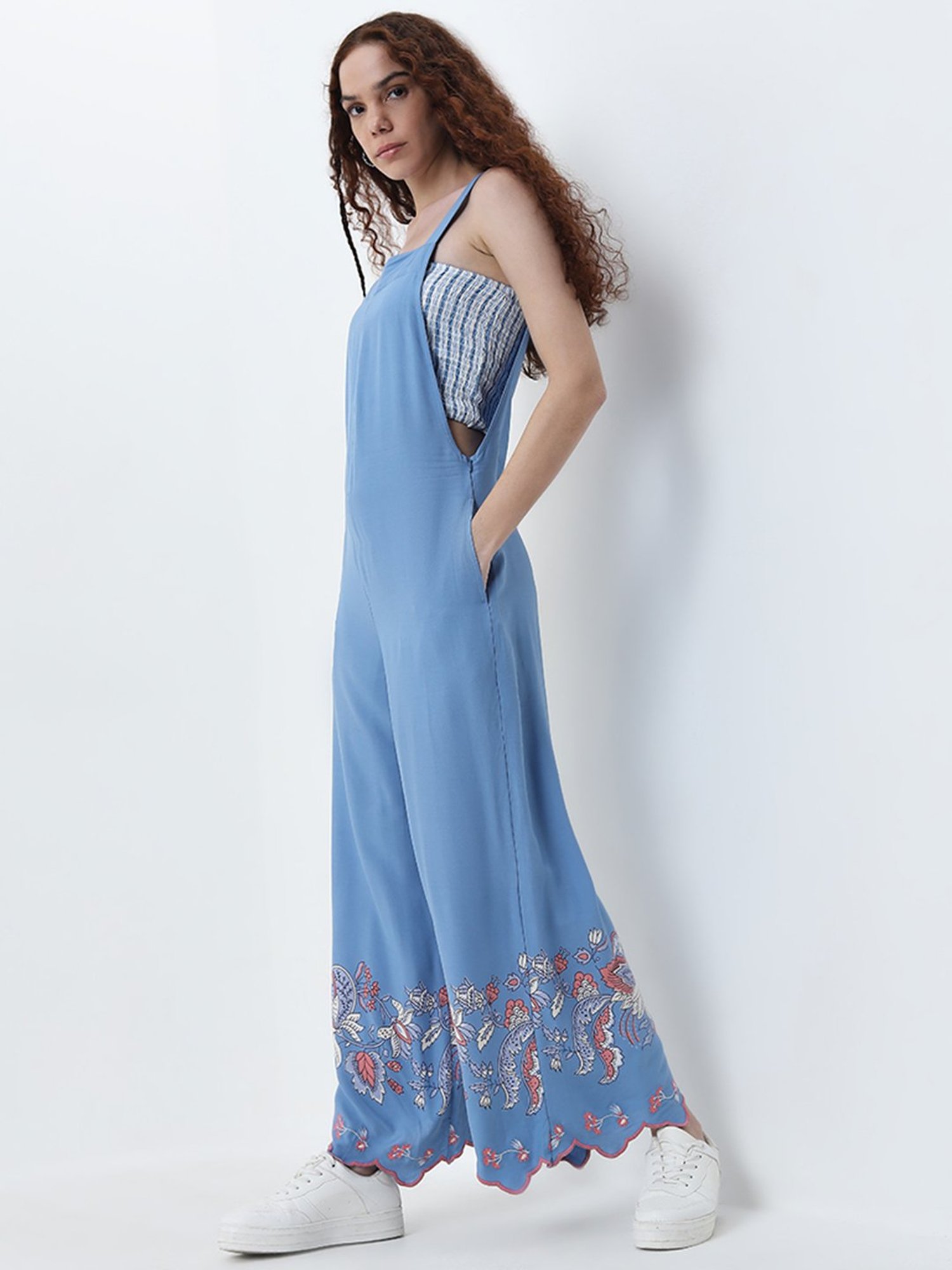 Belle Fille Blue Floral Print Playsuit