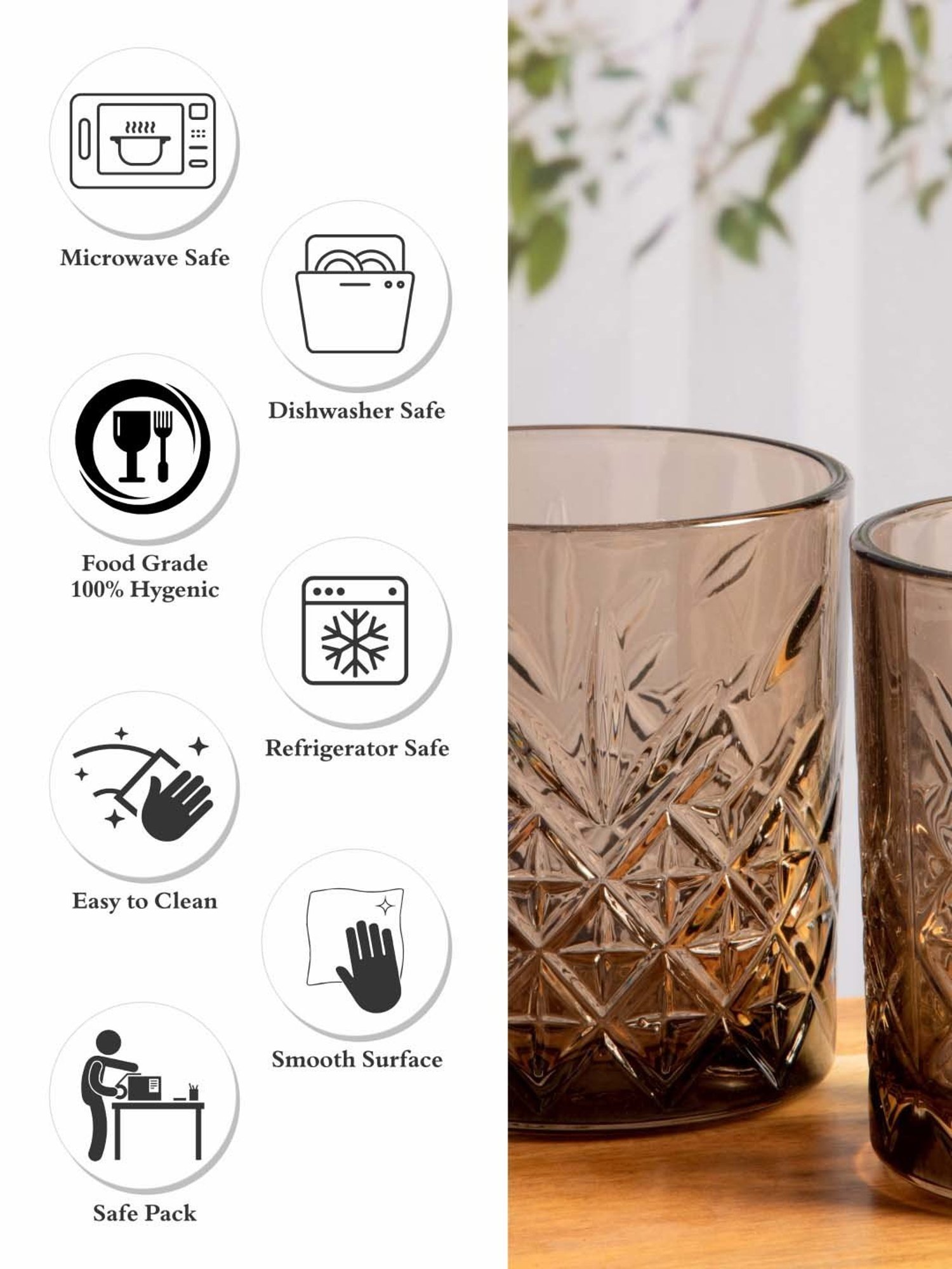 Pasabahce Timeless Brown Glass Whiskey Tumbler (0.345 L) - Set of 4