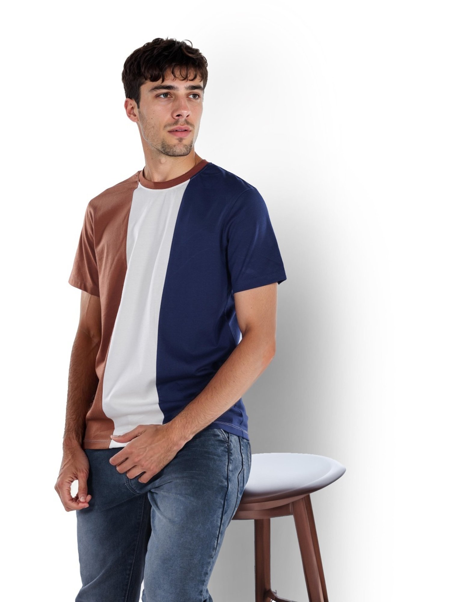 Celio* Navy Straight Fit Colour Block T-Shirt