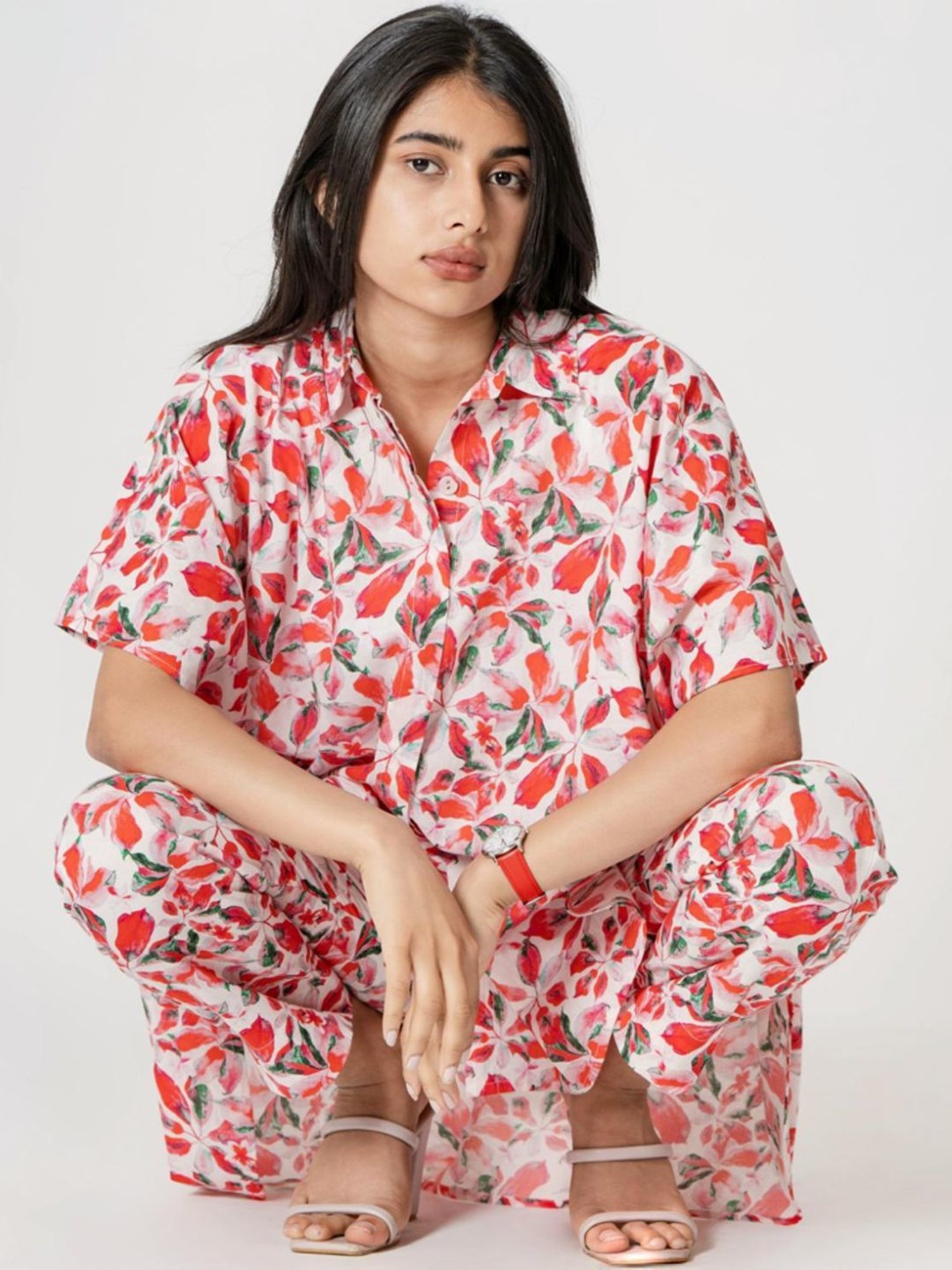 Kameez by Pooja White & Red Capsule 24 Digital Print Cotton Shirt and Pant Co-ord Set