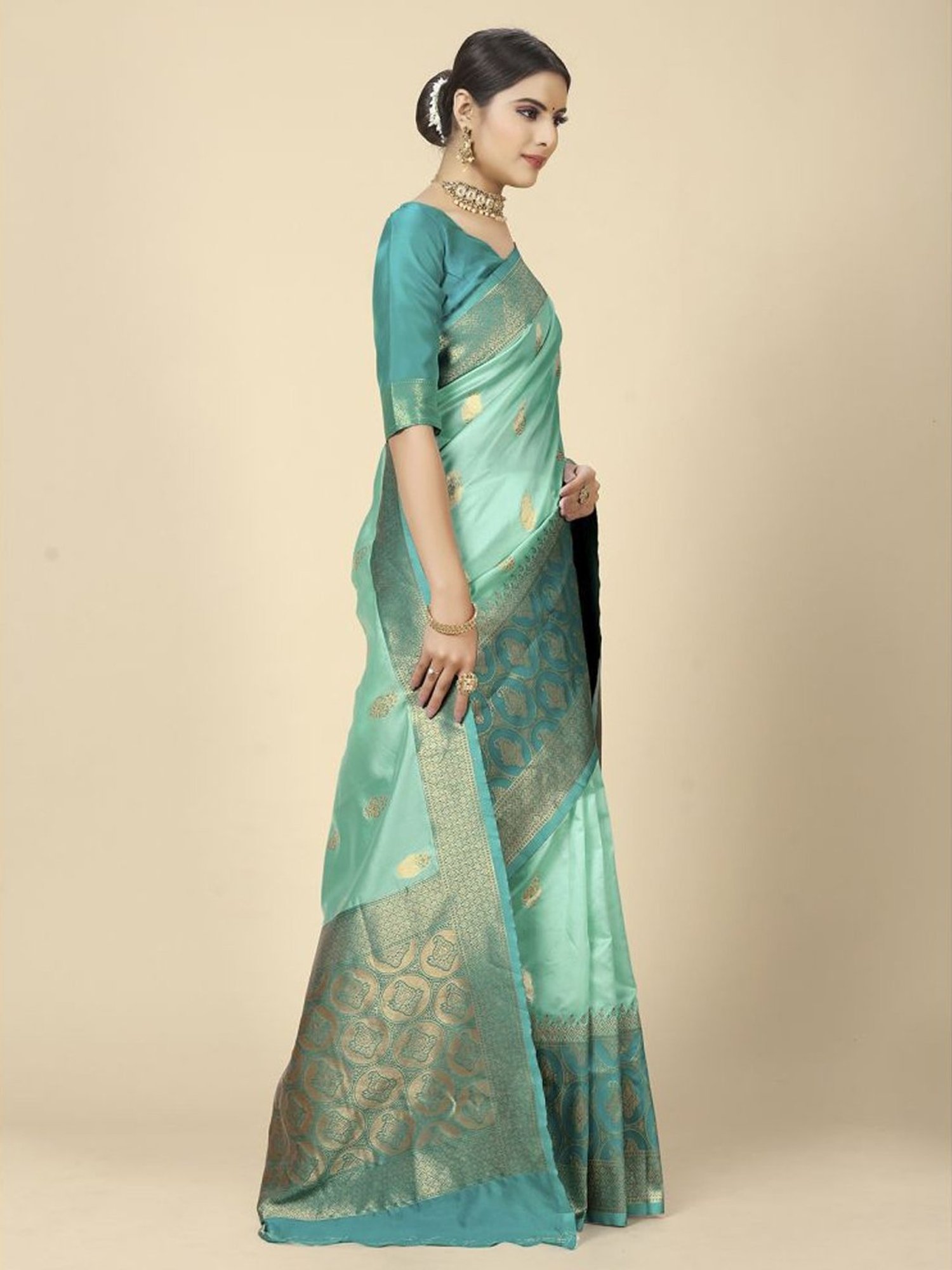 Unnati Silks Red Silk Printed Saree With Unstitched Blouse