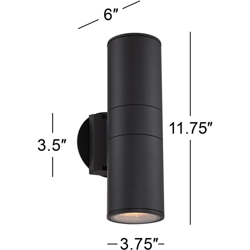 Possini Euro Design Modern Outdoor Wall Light Fixture Black 11 3/4" Cylinder Up Down Exterior House Porch Patio