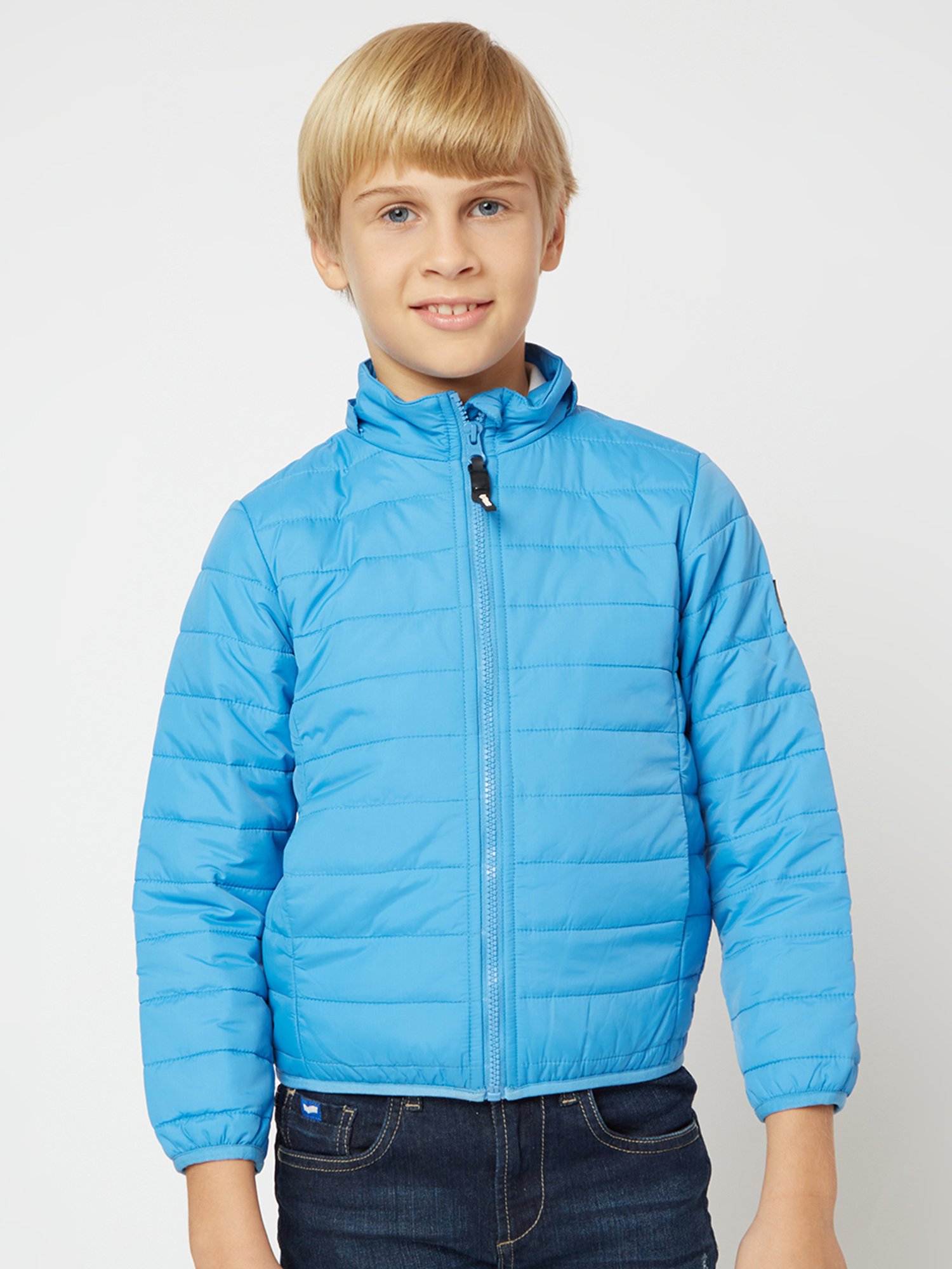 GAS Kids Blue Solid Full Sleeves Reversible Puffer Jacket