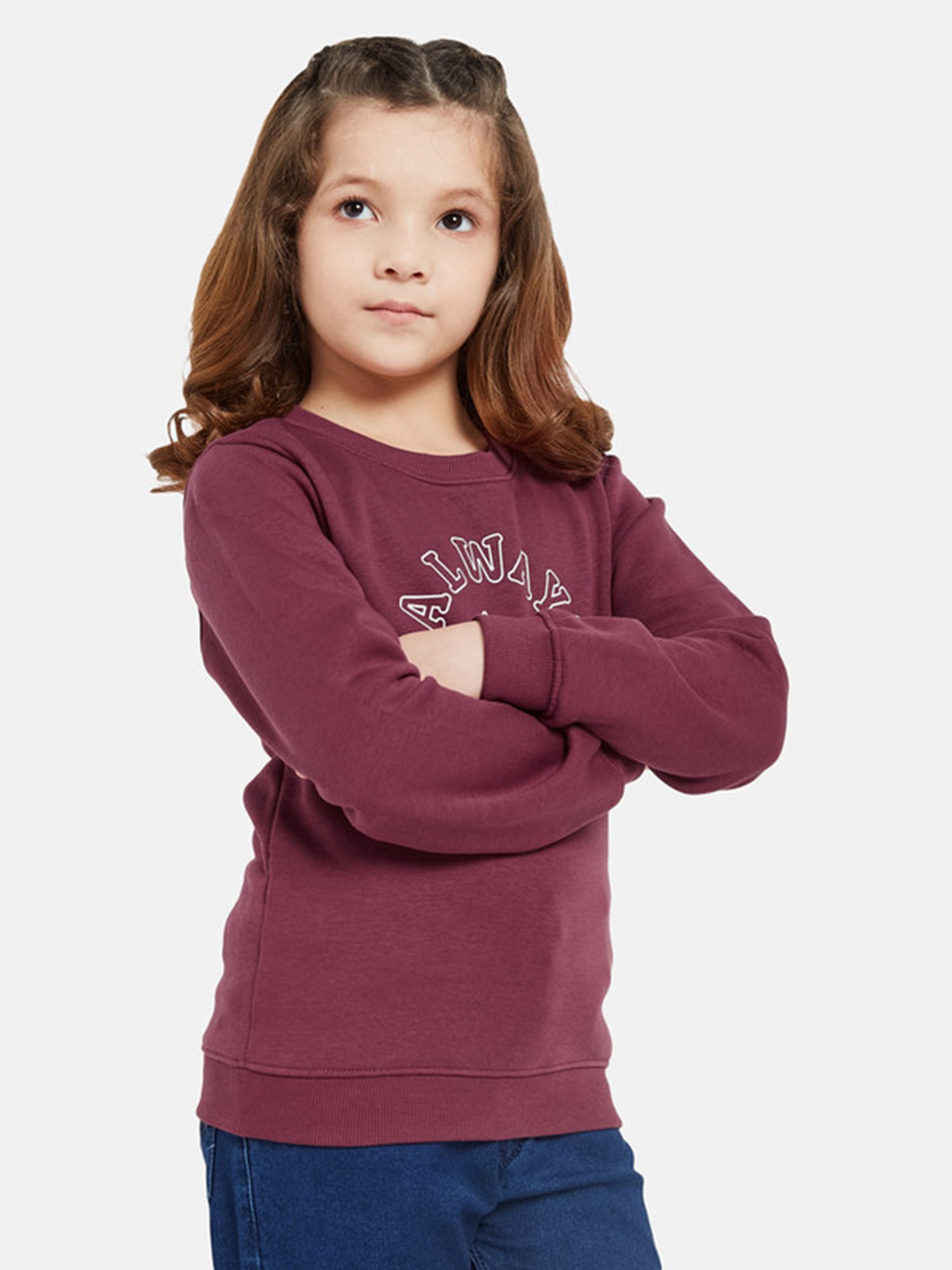 METTLE Kids Maroon Printed Full Sleeves Sweatshirt