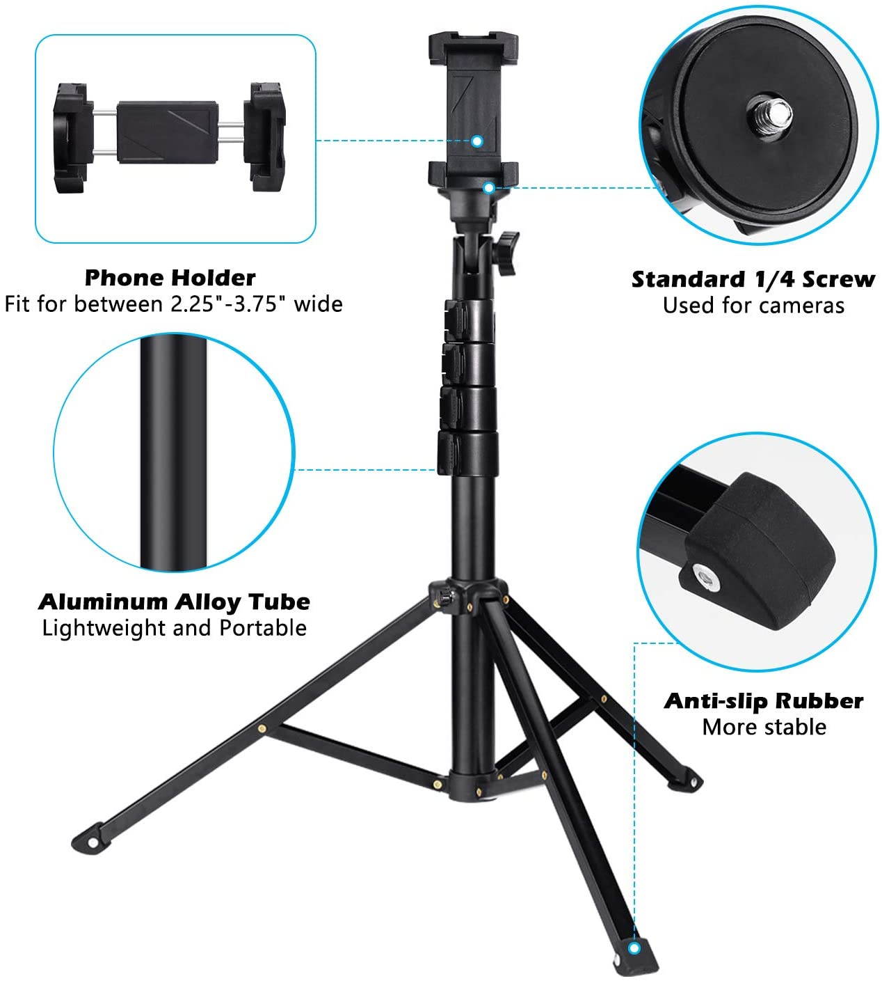 Selfie Stick Tripod, UBeesize 51" Extendable Tripod Stand with Bluetooth Remote for iPhone & Android Phone, Heavy Duty Aluminum, Lightweight