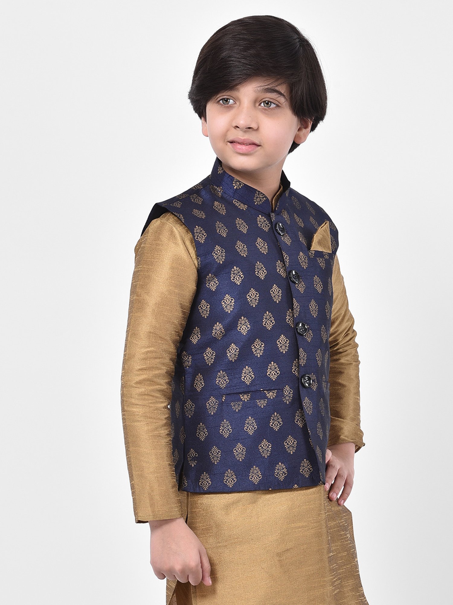 Deyann Kids Navy Embroidered Nehru Jacket