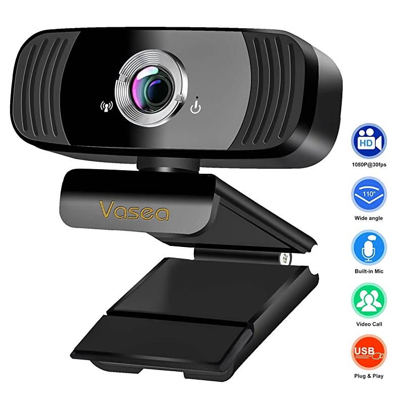 USB Webcam with Microphone, Full HD Webcam for Laptop and Desktop - Video Calling and Recording PC Webcam for Streaming, 360 Degree Rotatable