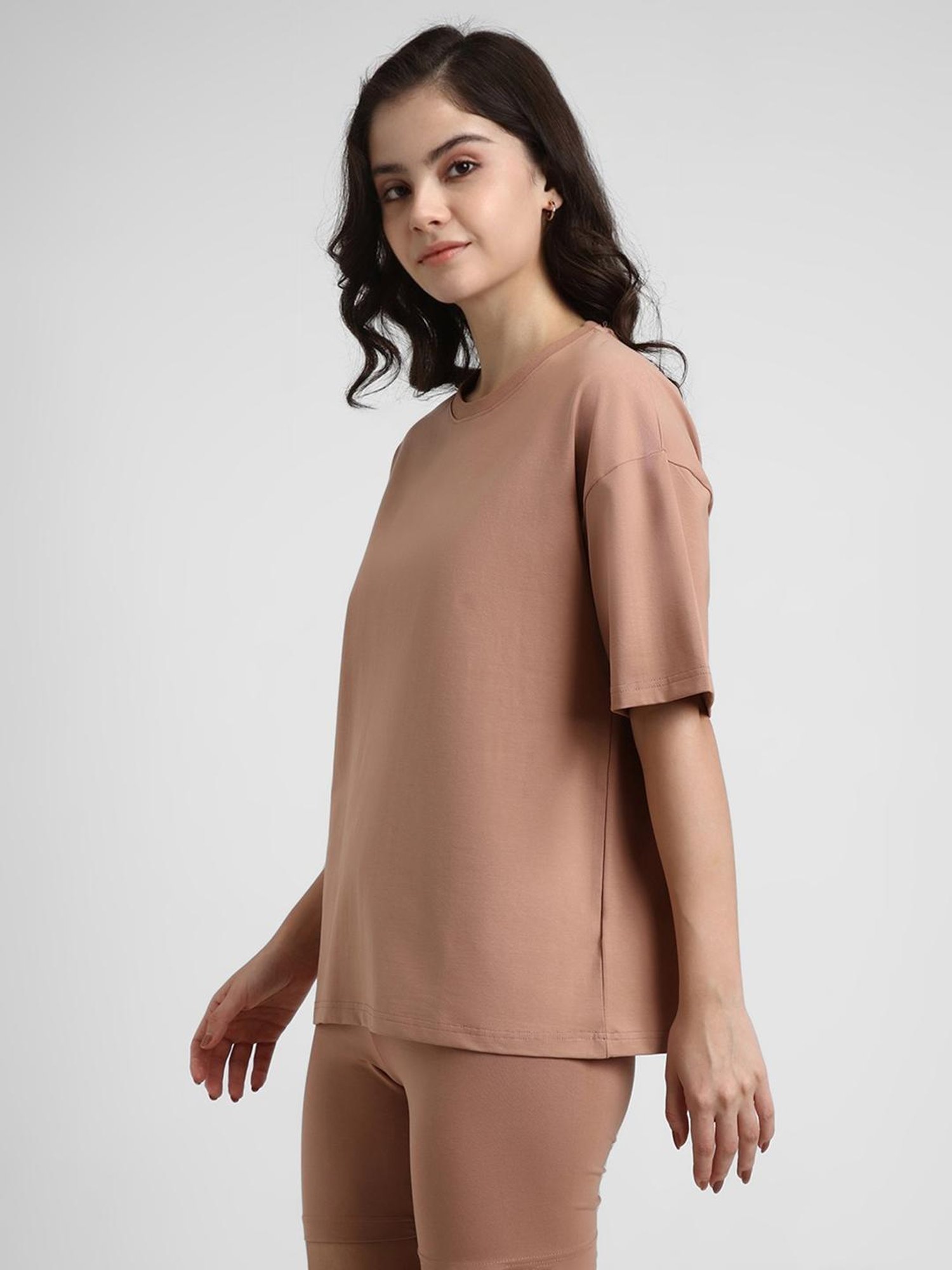 Forever 21 Beige Cotton Regular Fit T-Shirt