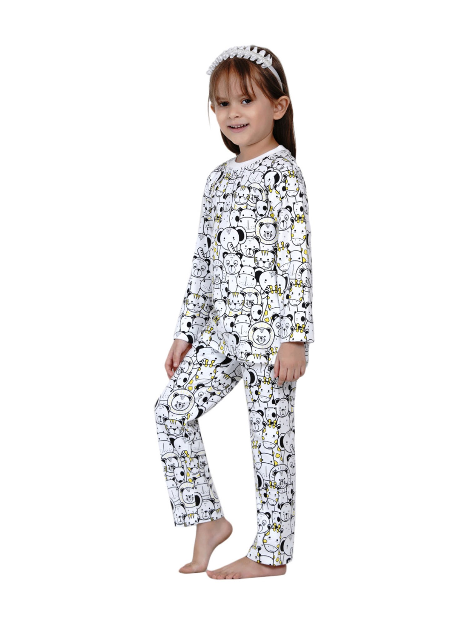 Berrytree Organic Girls Black Cotton Animals Print Night Suits