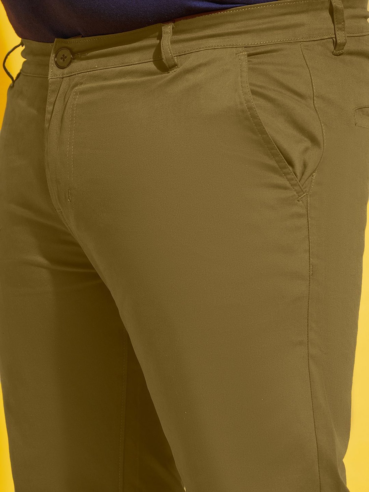 Bigbanana Plus Size Olive Cotton Regular Fit Trousers