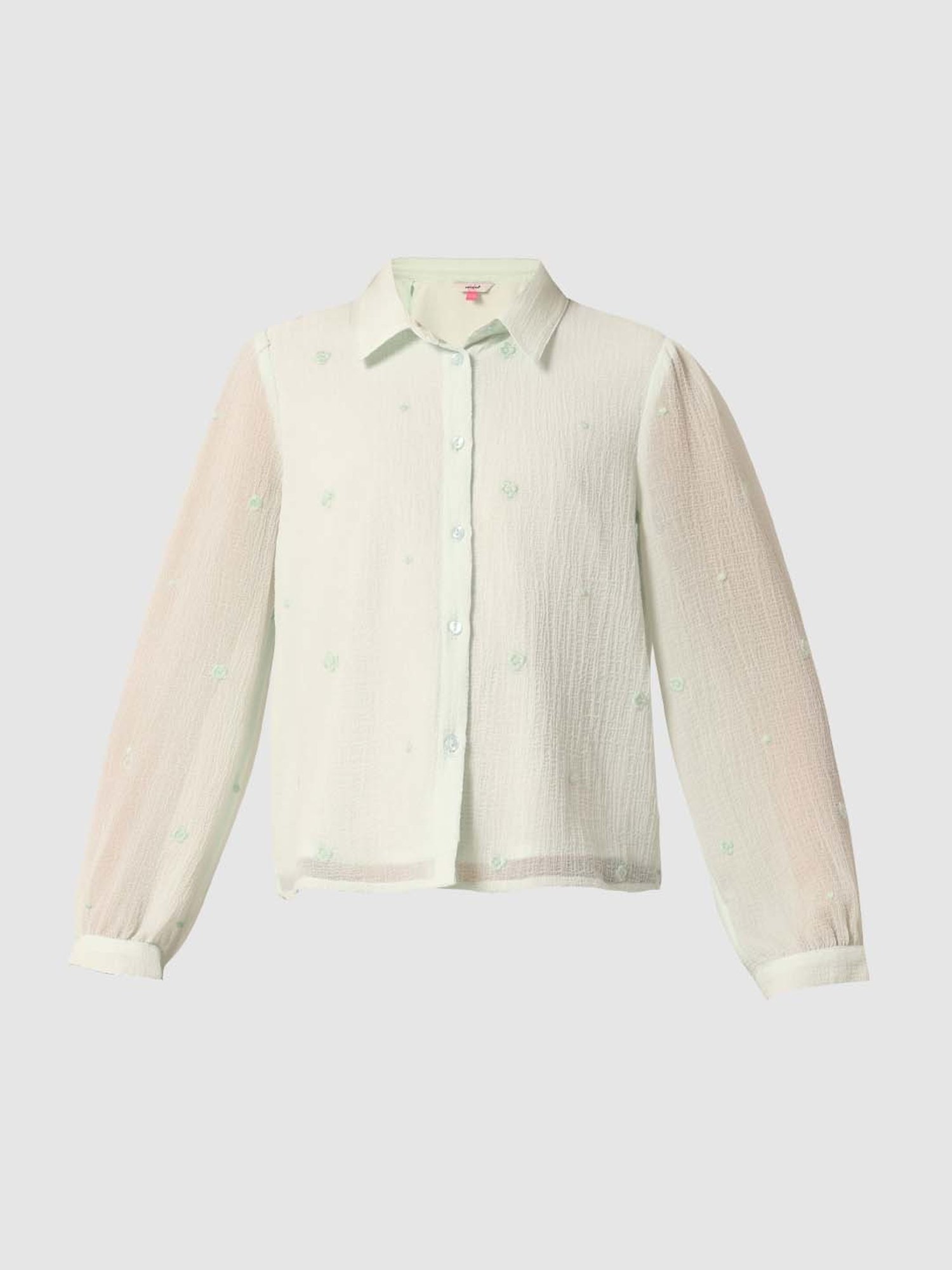 VERO MODA GIRL Aqua Blue Embroidered Full Sleeves Shirt