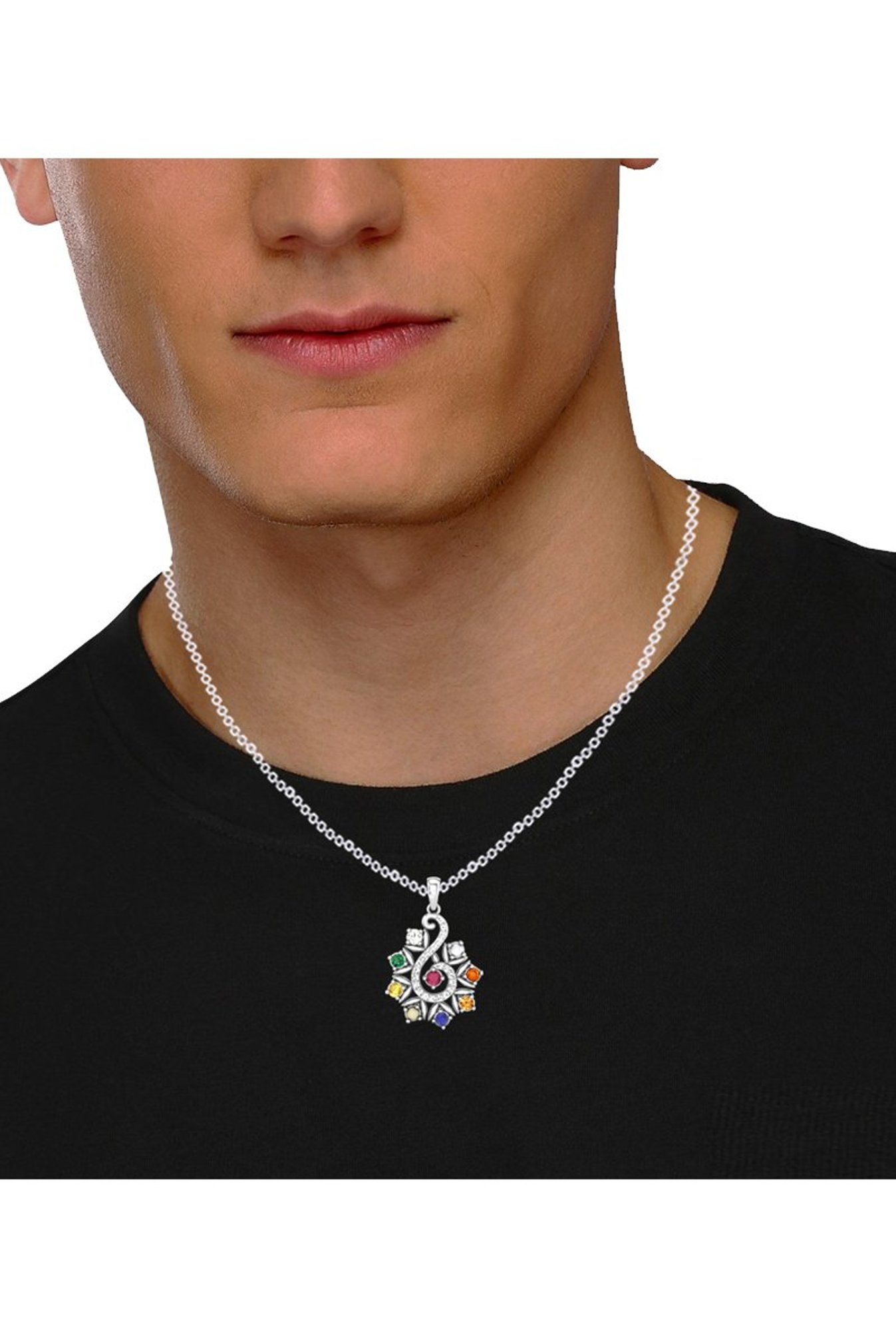 Clara Navratna Stone Nine Gems 92.5 Sterling Silver Pendant