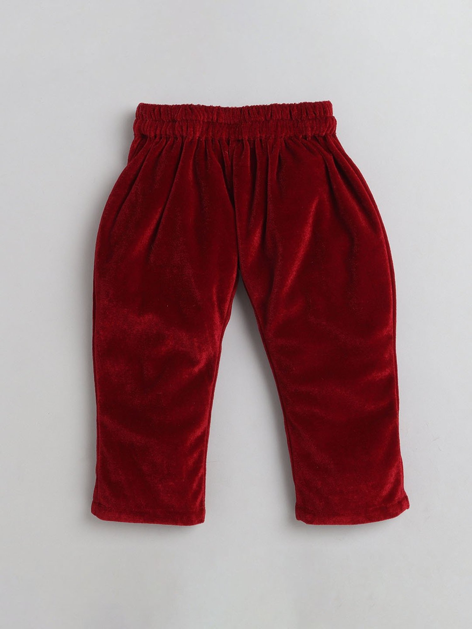 Many Frocks Kids Maroon Solid Kurti with Pyjamas