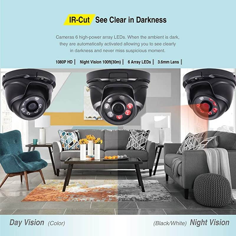 4 Pack 2MP Full HD 1080P Dome Cameras Outdoor Indoor Home Analog Camera with Clear Day and Night Vision Metal Housing Suitable for 1080P TVI Hybrid DVR Recorder and CCTV SystemBlack