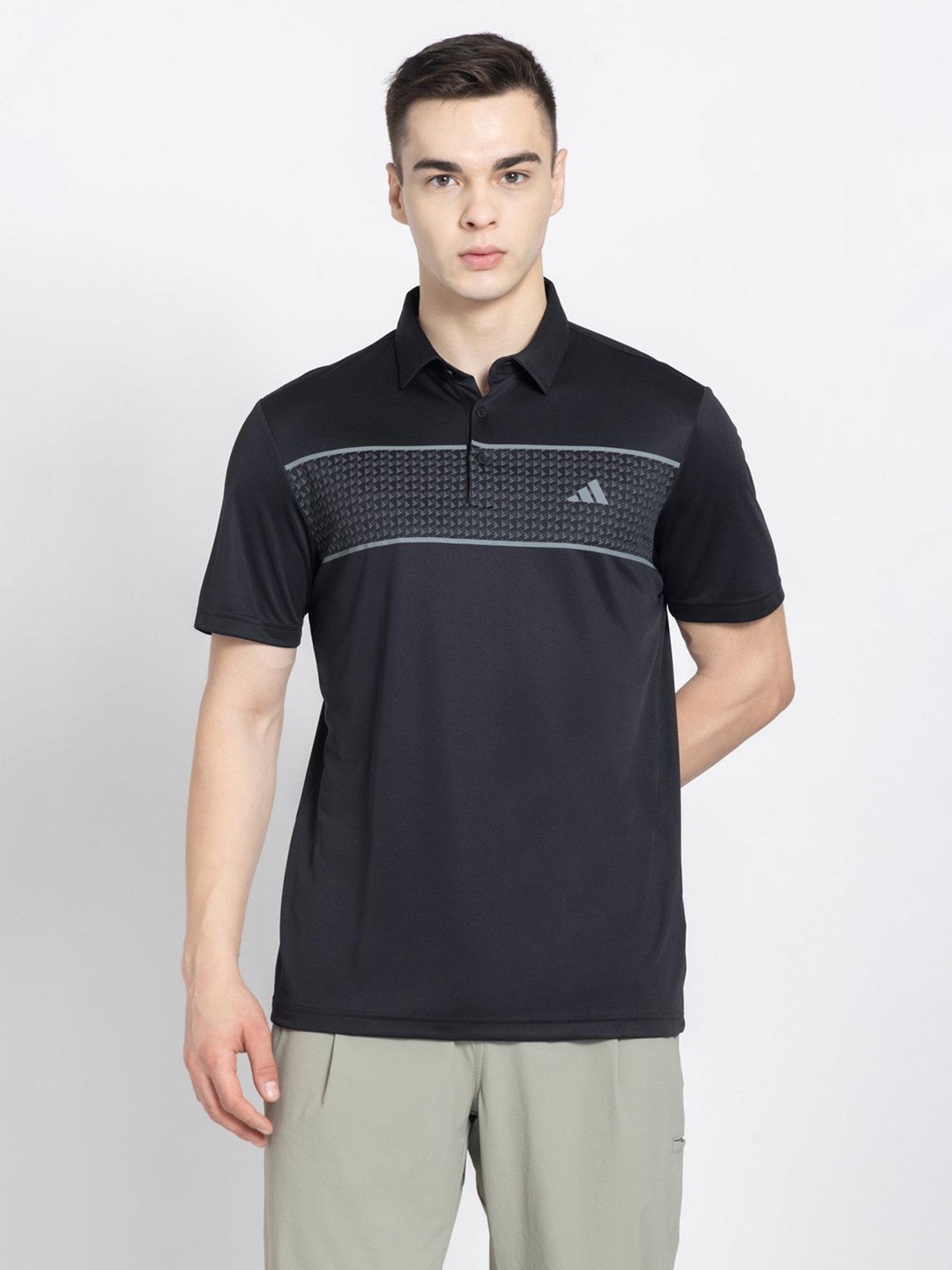 adidas Black Regular Fit Printed Golf Polo T-Shirt