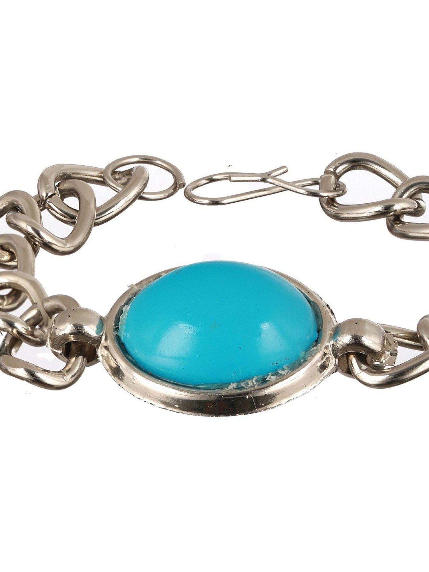 Bold by Priyaasi Blue Turquoise Look Silver-Plated Link Chain Bracelet