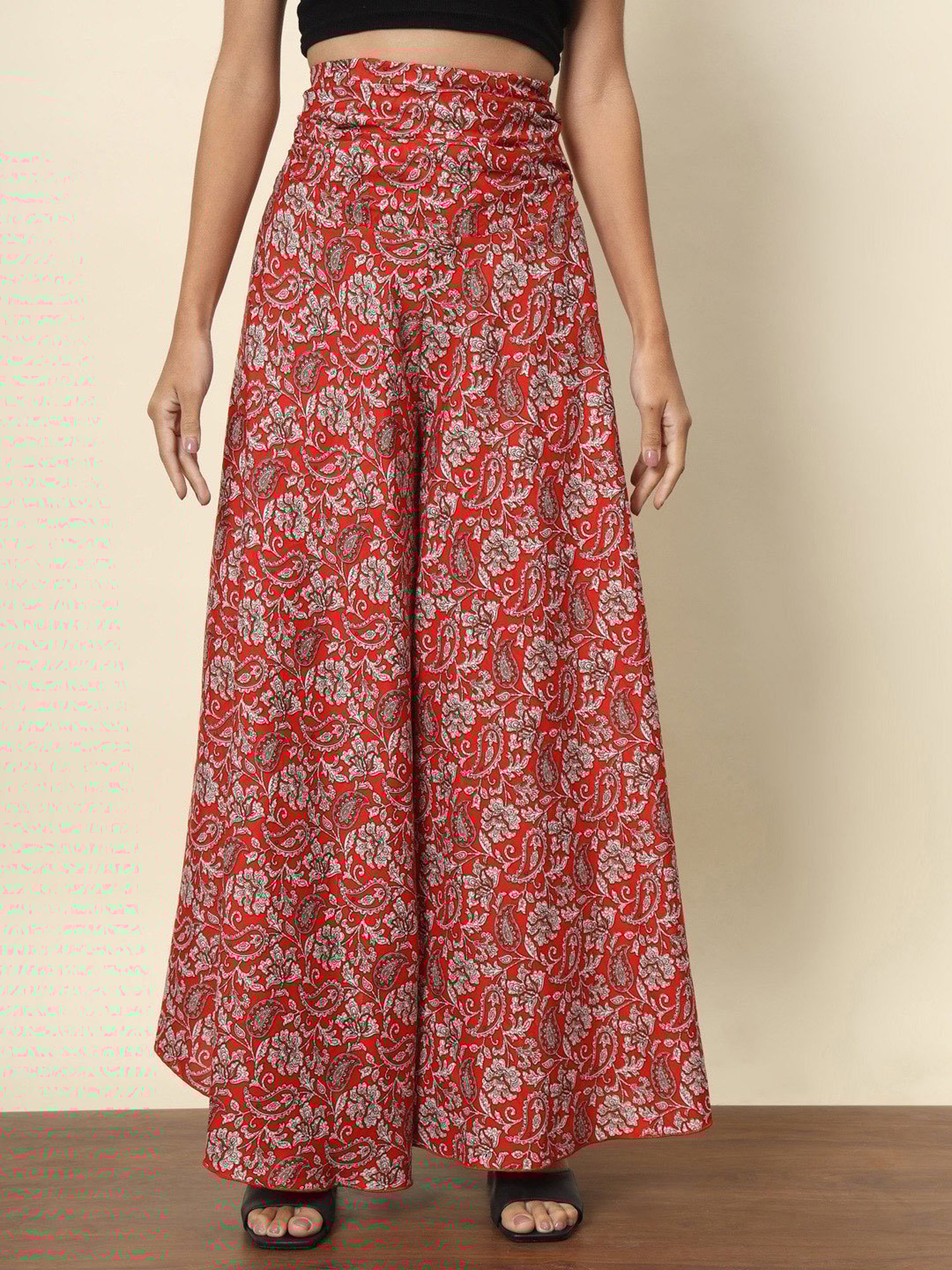 Trend Arrest Red Printed High Rise Palazzos