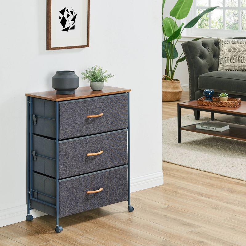 Fabric 3 Drawer Storage Dresser Chest with Caster Wheels Heather Gray - Danya B.