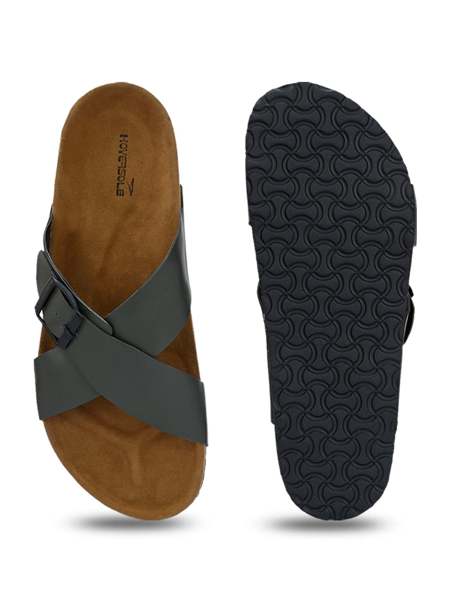 Hoversole Men's Olive Cork Cross Strap Sandals