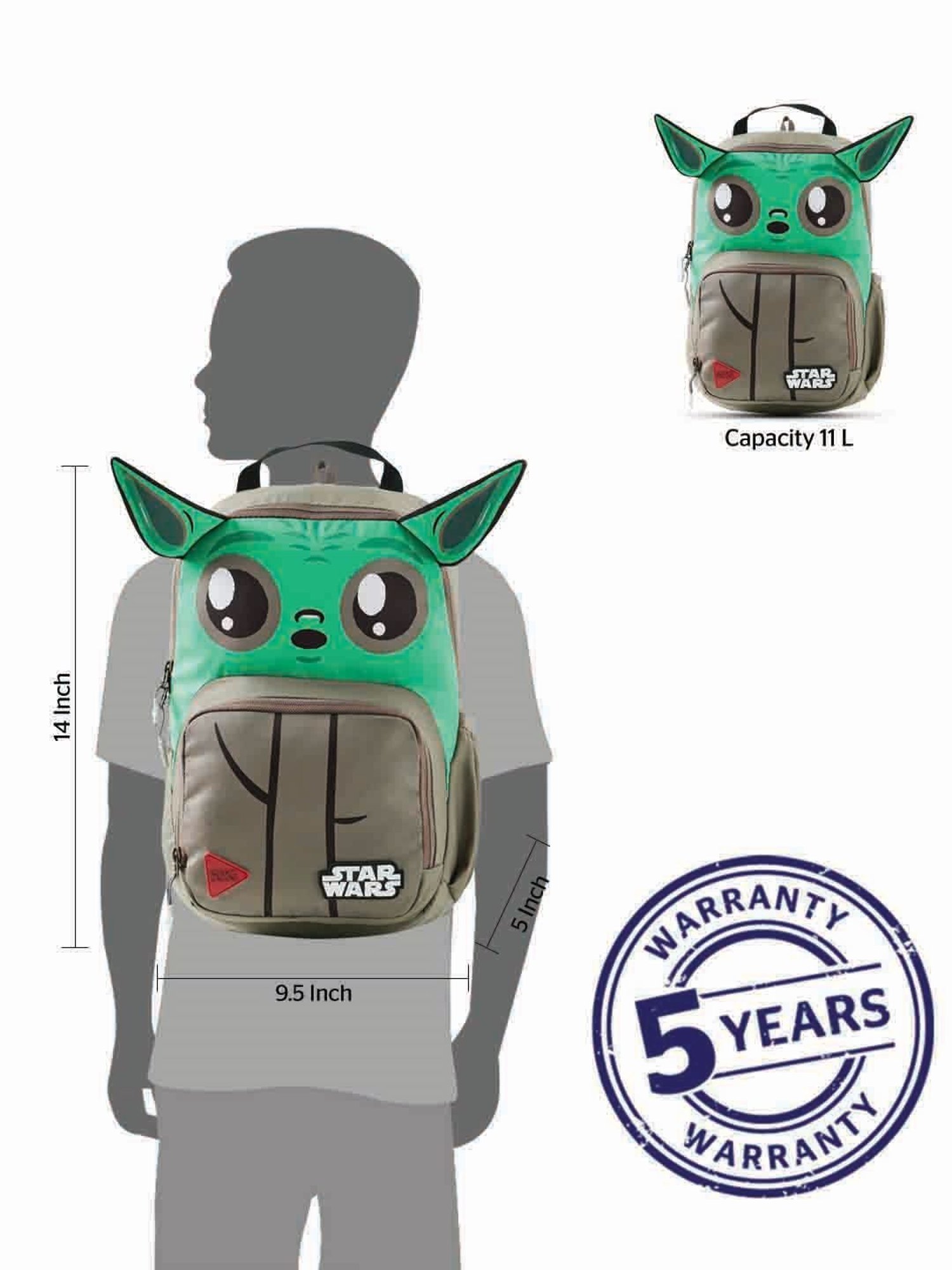 Wiki Back to School Champ 1 Beige & Green Polyester Printed Backpack - 11 Ltrs