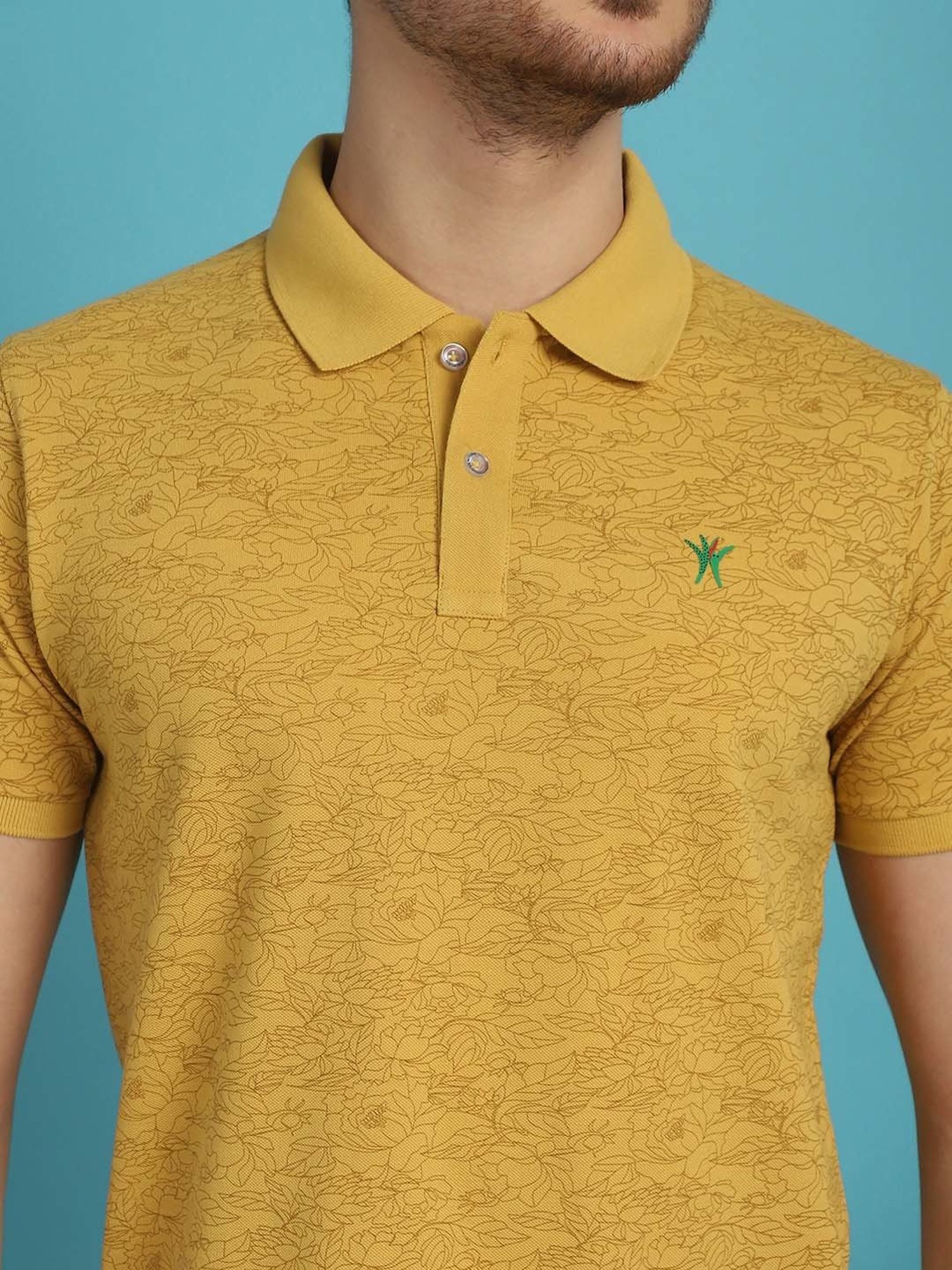 Venitian- Forbidden Clothing Yellow Slim Fit Printed Polo T-Shirt