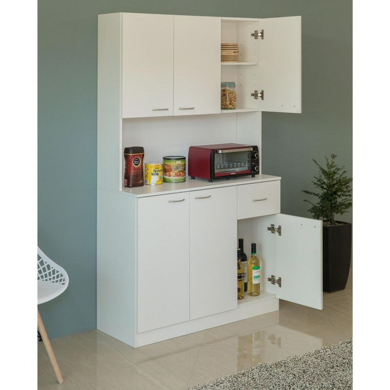 Basicwise Kitchen Pantry Storage Cabinet with Drawer, Doors and Shelves, White