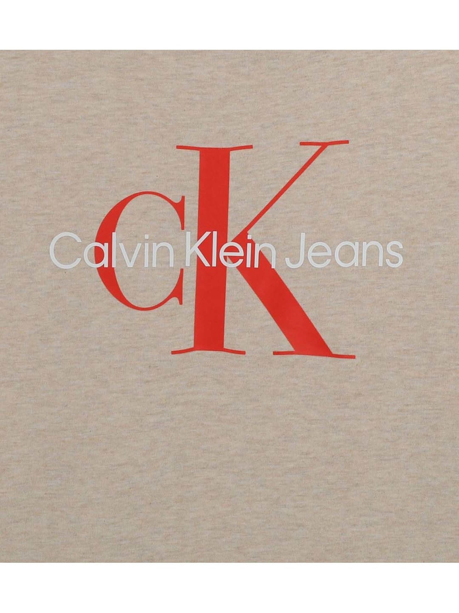 Calvin Klein Jeans Boys Heather Beige Logo Regular Fit T-Shirt