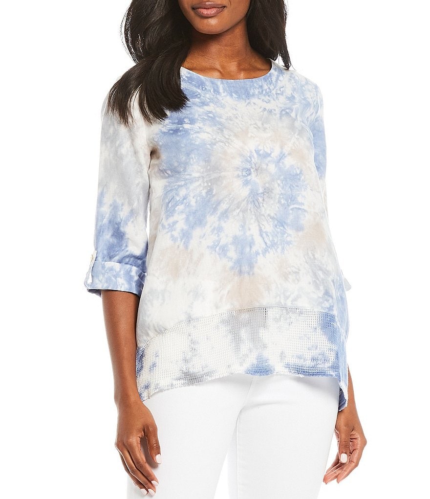 Ali Miles Jewel Neck Tie Dye Hi-Low Tunic