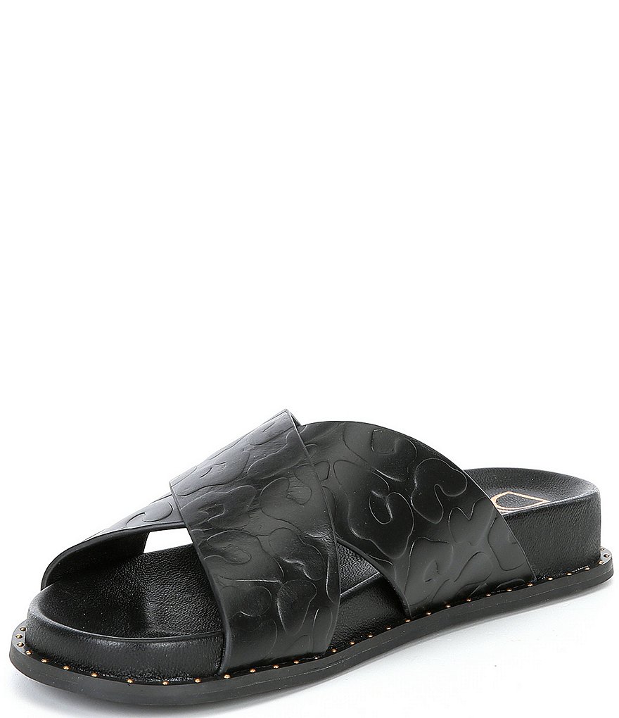 Deltan Nova Debossed Leopard Print Leather Cross Band Slides