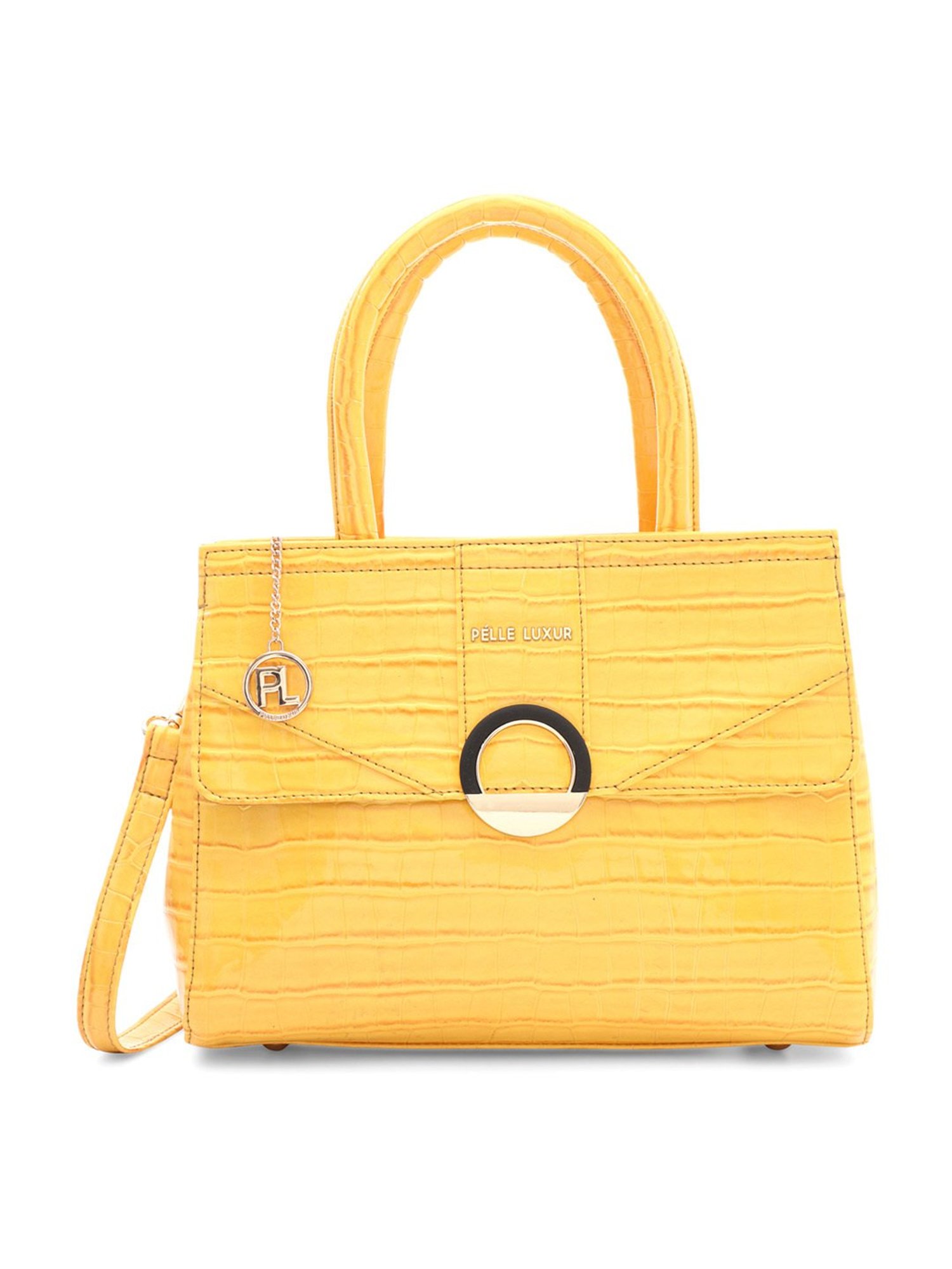 PELLE LUXUR Yellow Textured Medium Beatrice Satchel Handbag