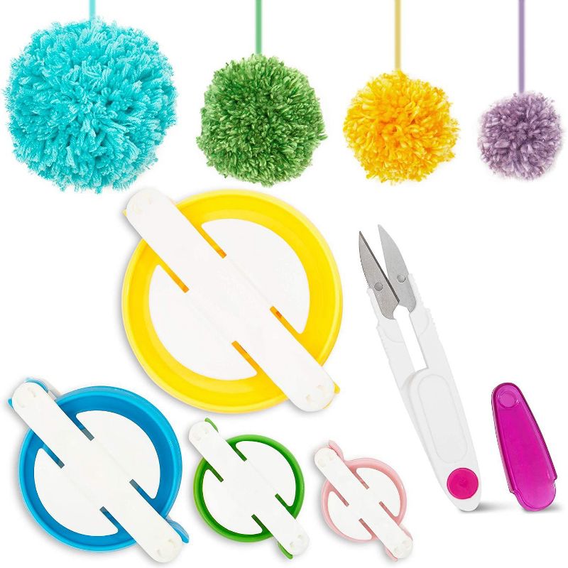 DIY Pom-Pom Maker, 4 Sizes Pompom Maker Tools with Thread Cutting Scissors for Fluff Ball Weave DIY Craft Projects